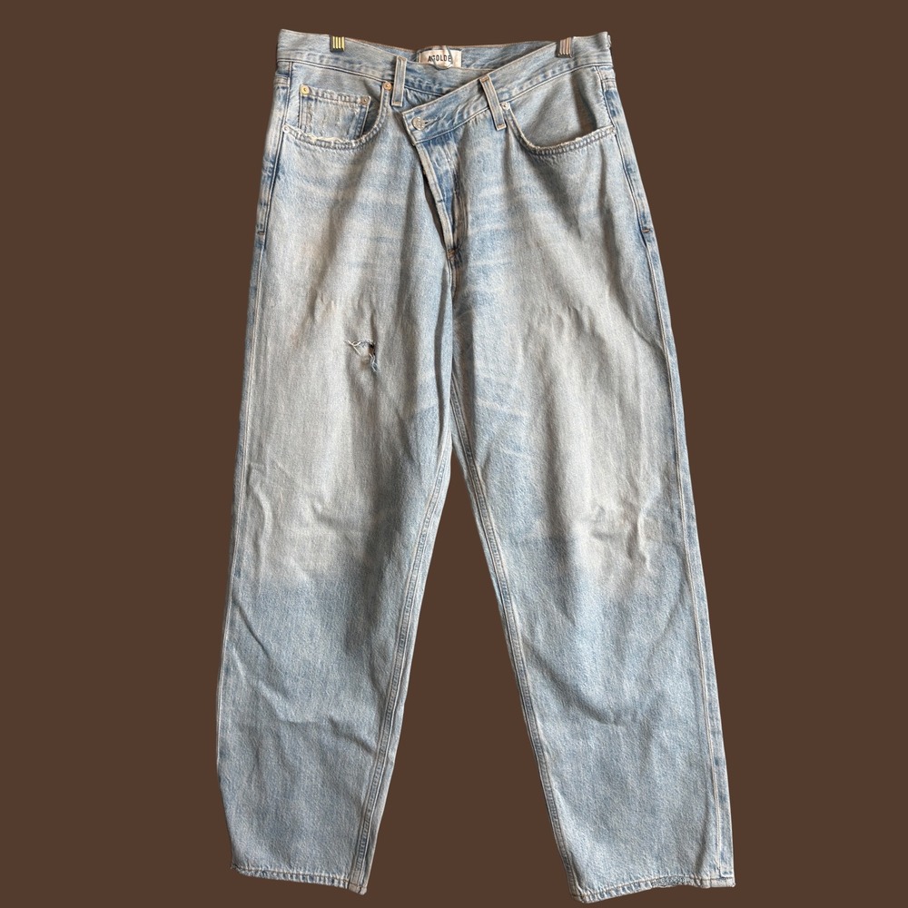 AGOLDE Criss Cross Jean Light Wash Women 29 Asymmetrical Distressed Relaxed